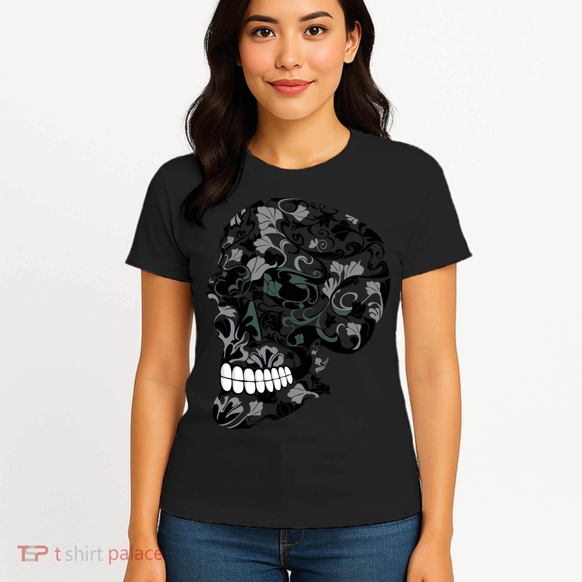 Skull With Flowers Day of the Dead Women's T-Shirt