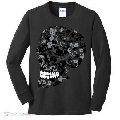 Skull With Flowers Day of the Dead Kids Long Sleeve Shirt