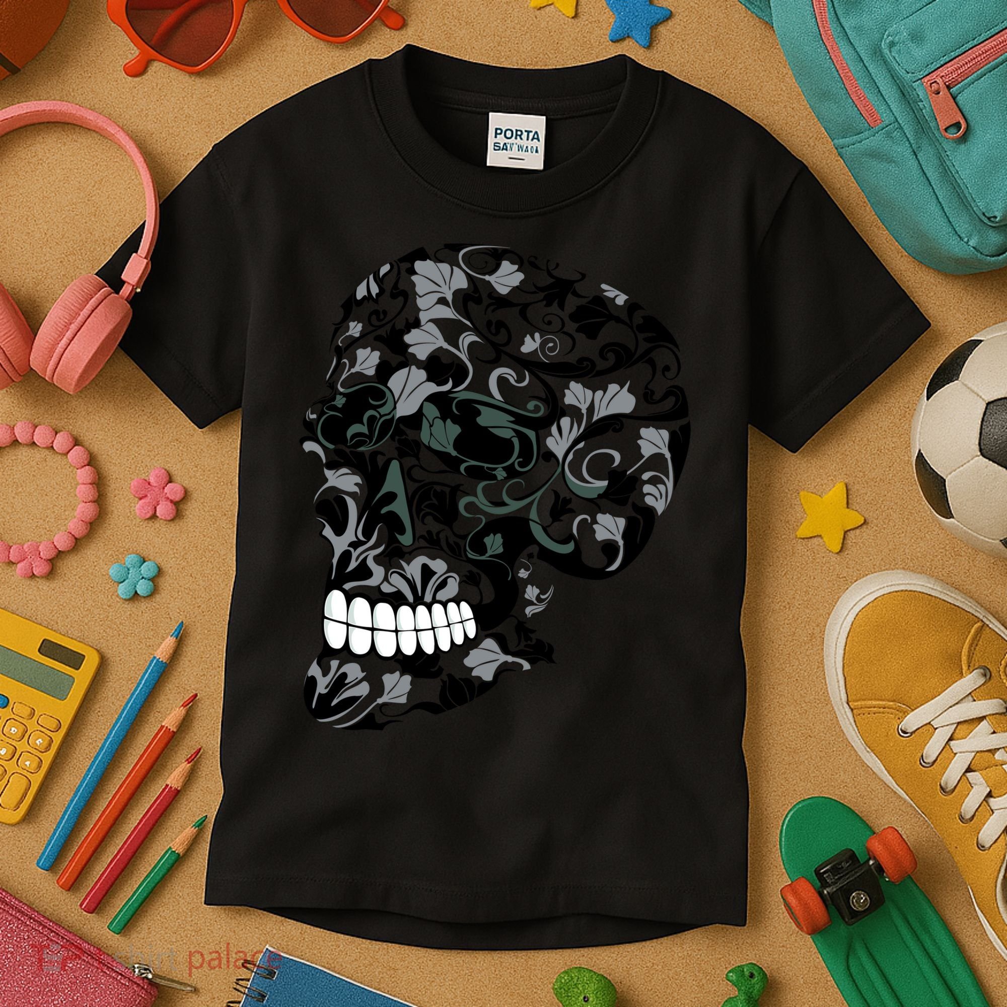 Skull With Flowers Day of the Dead Kids T-Shirt