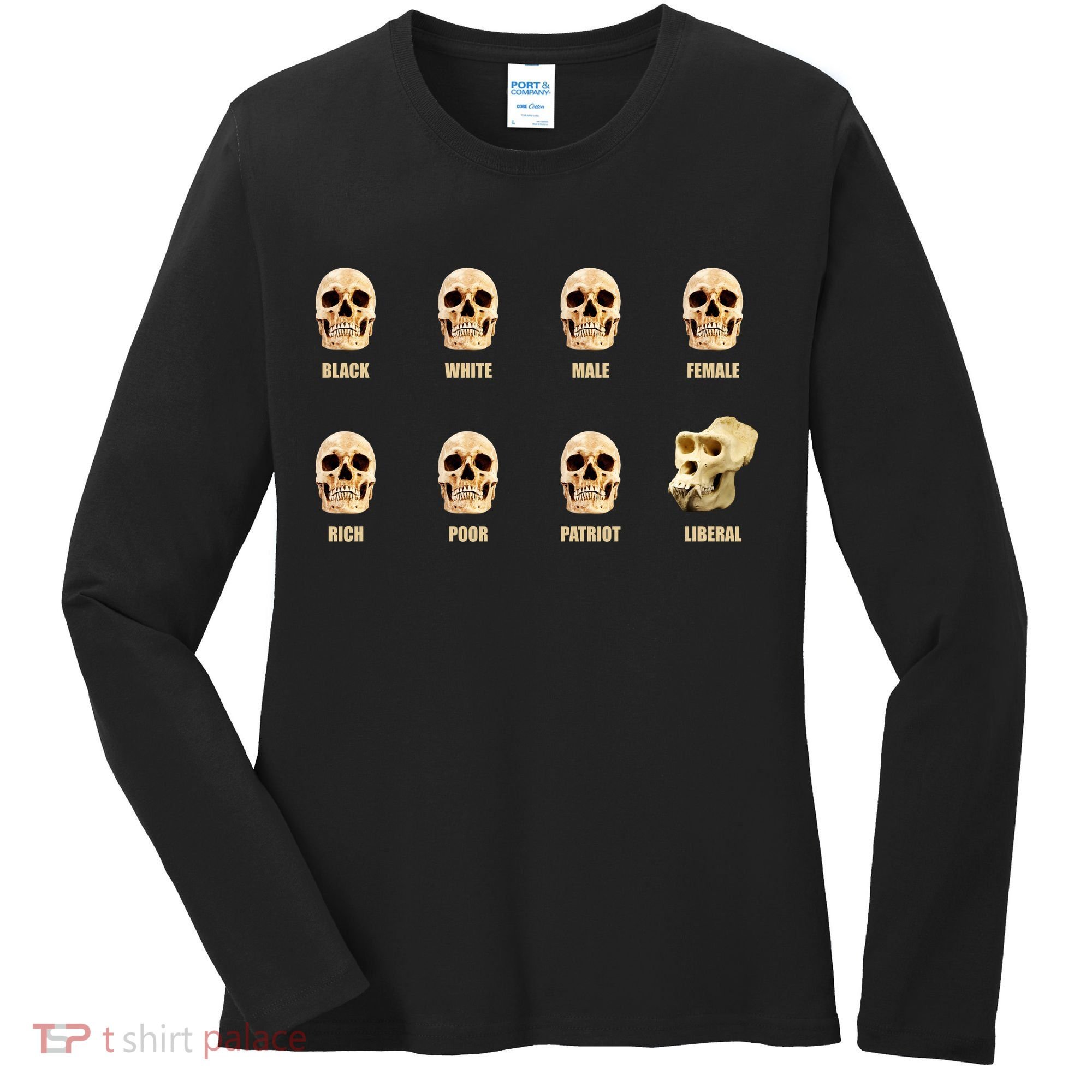 Skulls of Modern America Funny Liberal Monkey Skull Women's Long Sleeve Shirt