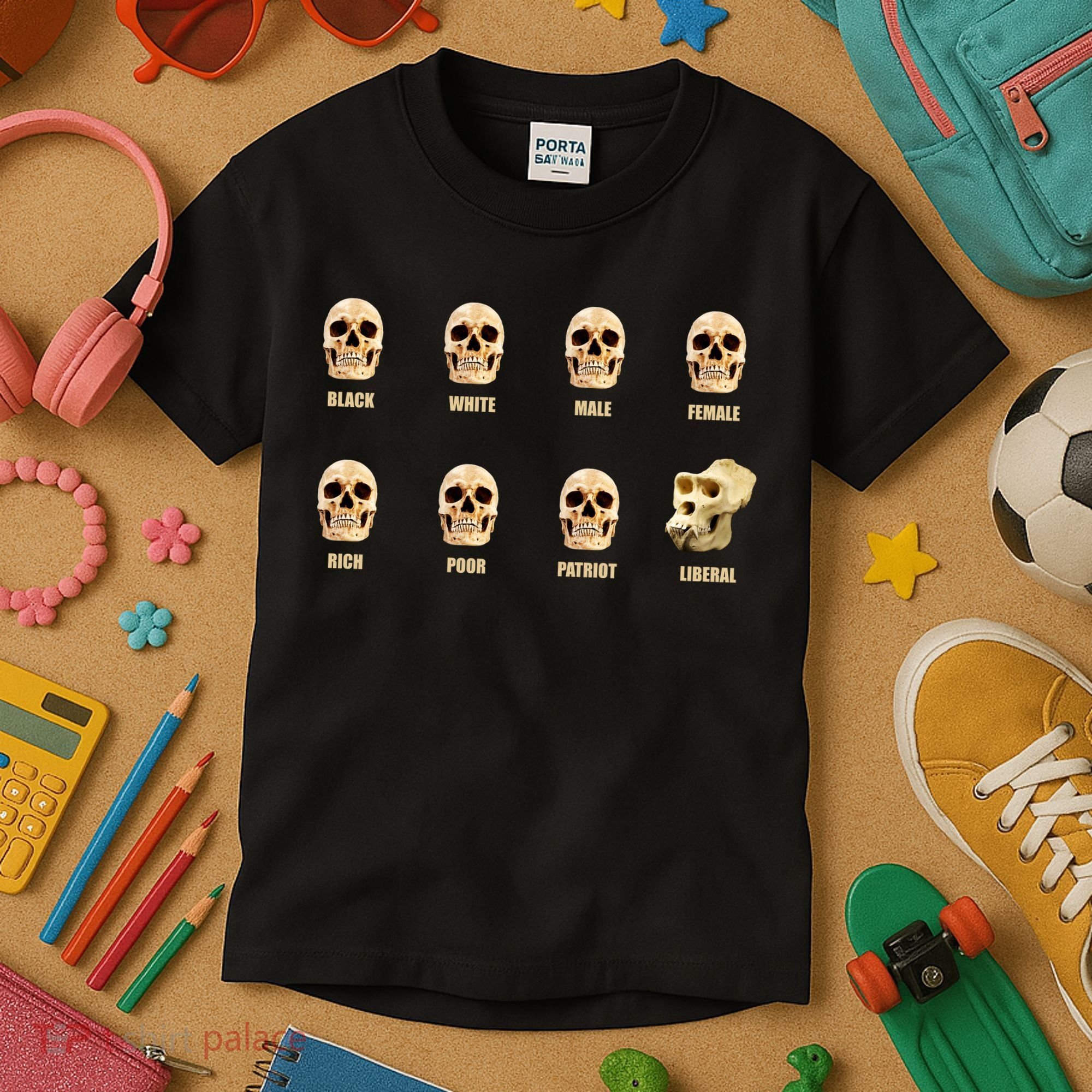 Skulls of Modern America Funny Liberal Monkey Skull Kids T-Shirt