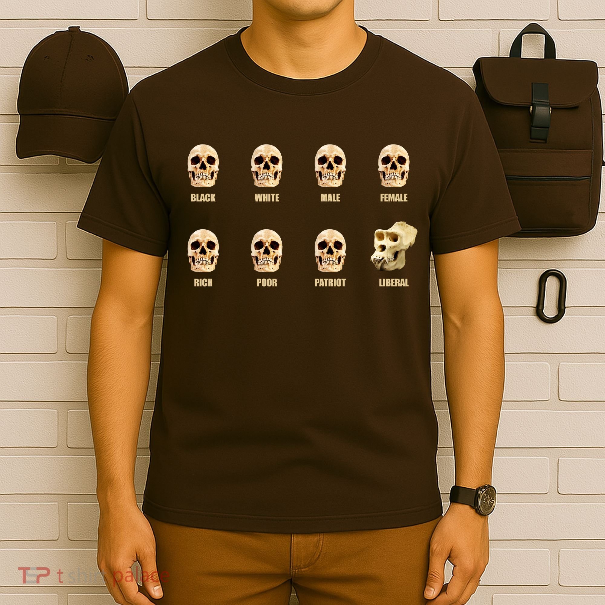 Skulls of Modern America Funny Liberal Monkey Skull T-Shirt