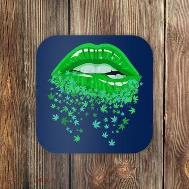 Sexy Lips 420 Cannabis Marijuana Weed Pot Leaf Lover Gift Coaster