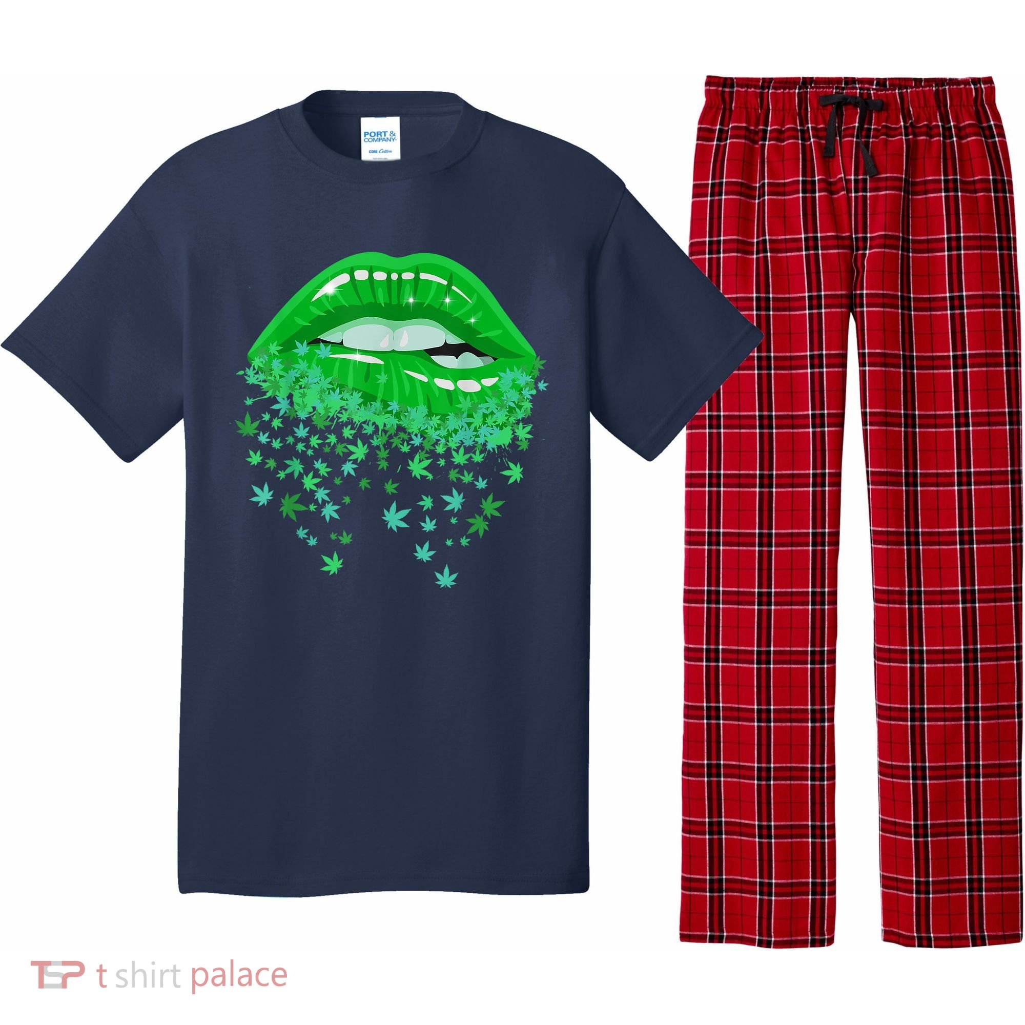 Sexy Lips 420 Cannabis Marijuana Weed Pot Leaf Lover Gift Pajama Set