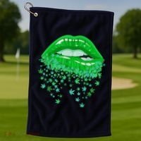 Sexy Lips 420 Cannabis Marijuana Weed Pot Leaf Lover Gift Golf Towel thumb 1