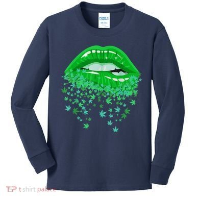 Sexy Lips 420 Cannabis Marijuana Weed Pot Leaf Lover Gift Kids Long Sleeve Shirt