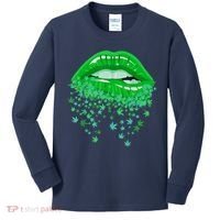 Sexy Lips 420 Cannabis Marijuana Weed Pot Leaf Lover Gift Kids Long Sleeve Shirt thumb 0