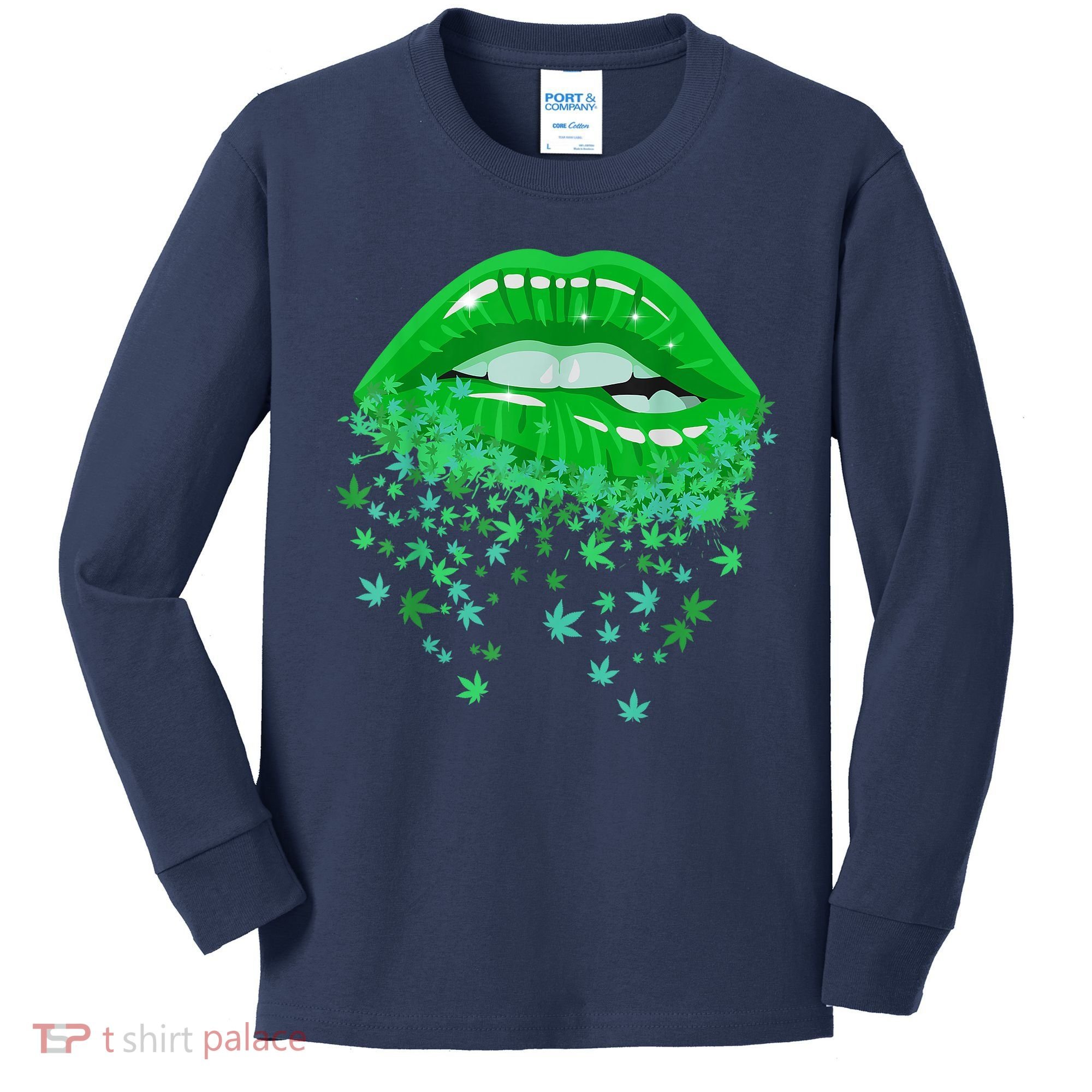 Sexy Lips 420 Cannabis Marijuana Weed Pot Leaf Lover Gift Kids Long Sleeve Shirt
