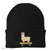 Skateboarding Llama Alpaca Skateboard Llama Beanie thumb 0