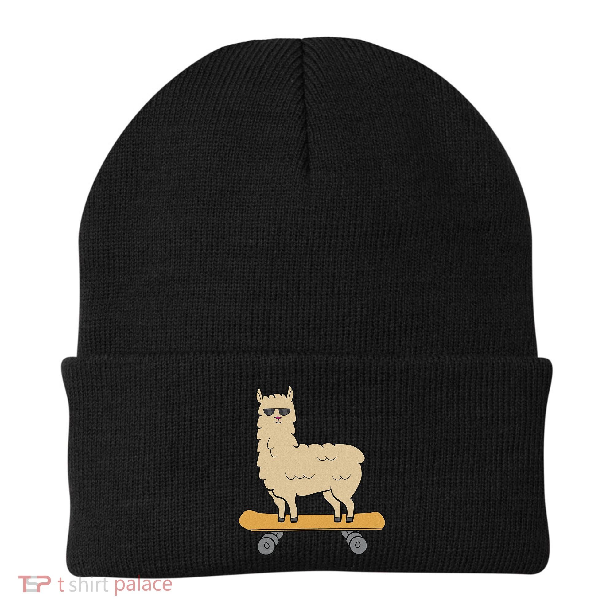 Skateboarding Llama Alpaca Skateboard Llama Beanie