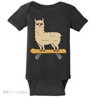 Skateboarding Llama Alpaca Skateboard Llama Baby Bodysuit thumb 0