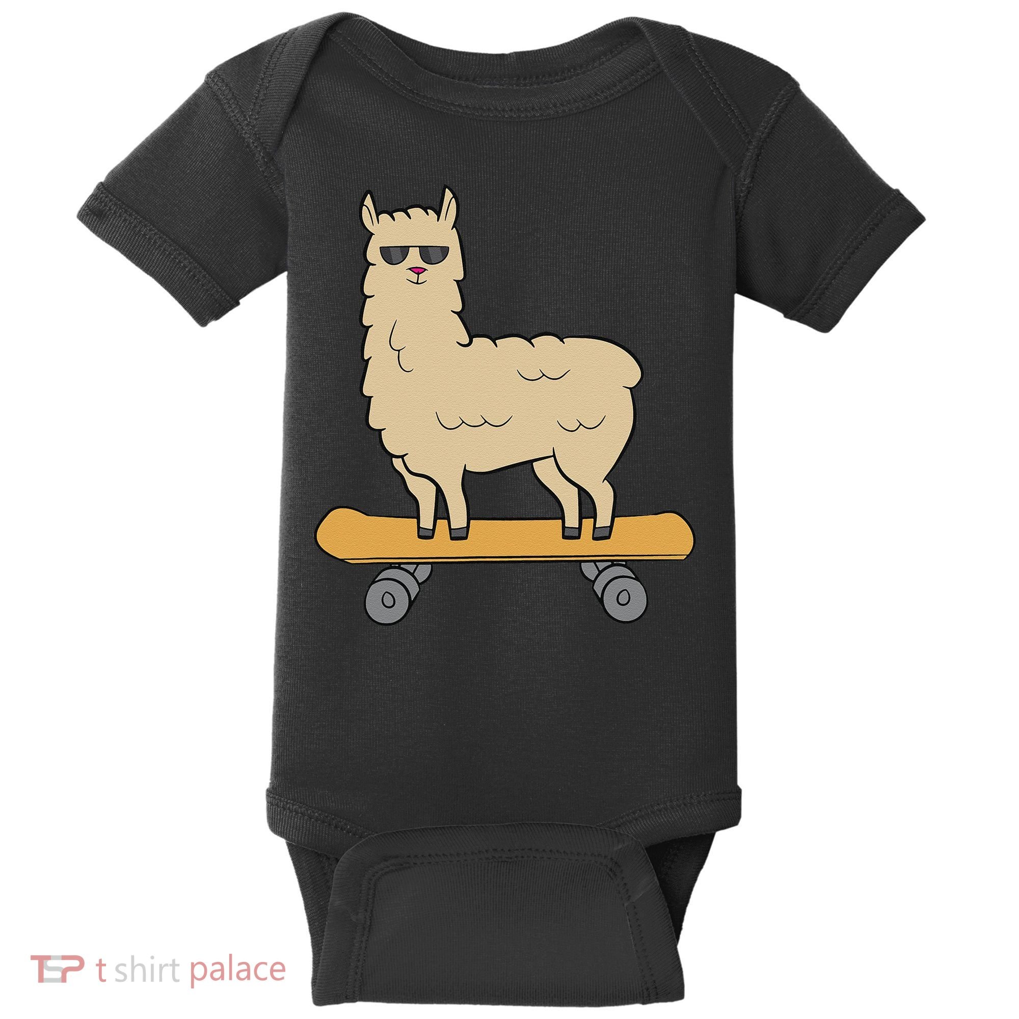 Skateboarding Llama Alpaca Skateboard Llama Baby Bodysuit