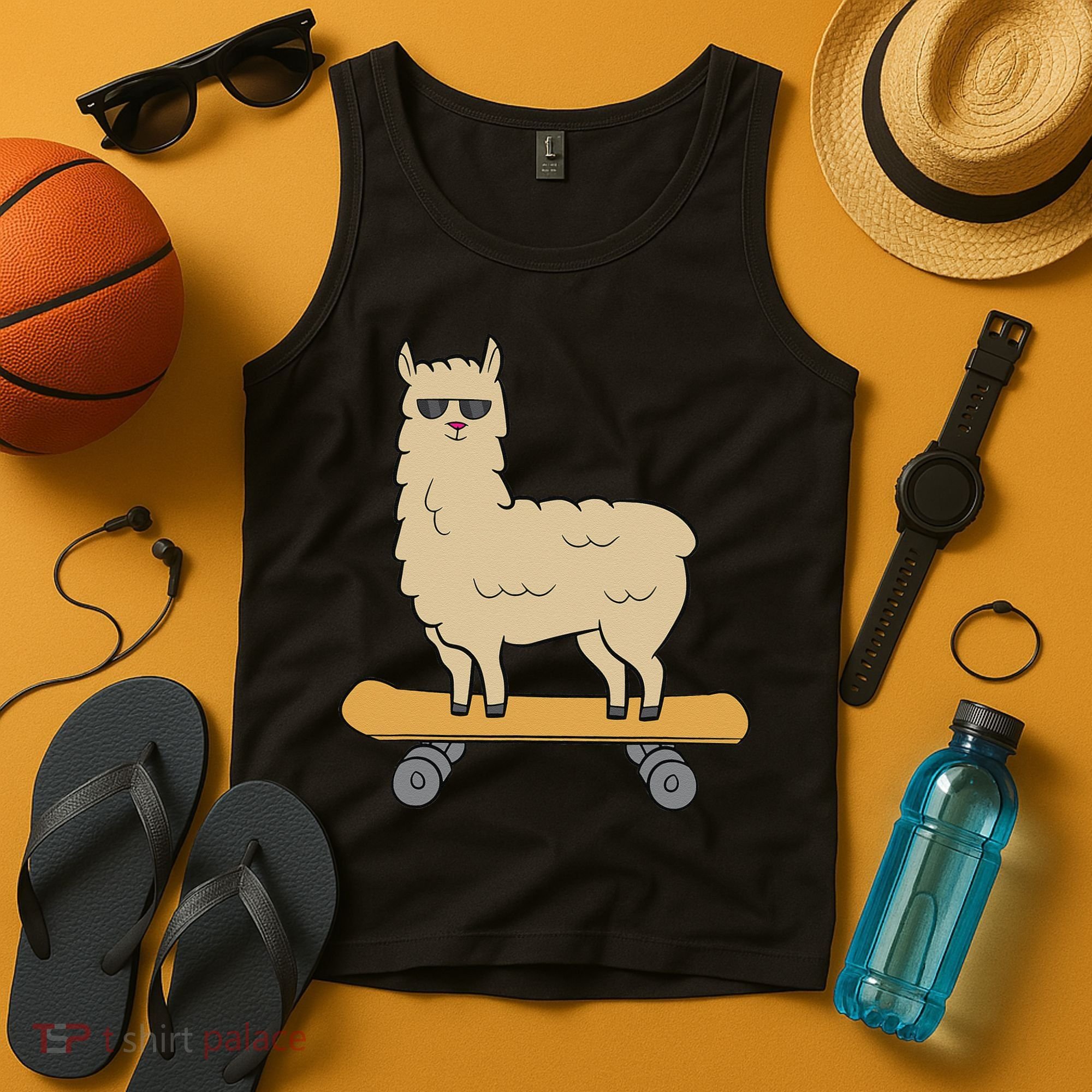 Skateboarding Llama Alpaca Skateboard Llama Tank Top