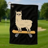 Skateboarding Llama Alpaca Skateboard Llama Golf Towel thumb 1