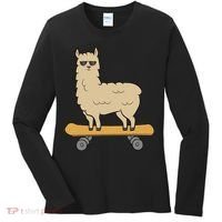 Skateboarding Llama Alpaca Skateboard Llama Women's Long Sleeve Shirt thumb 0