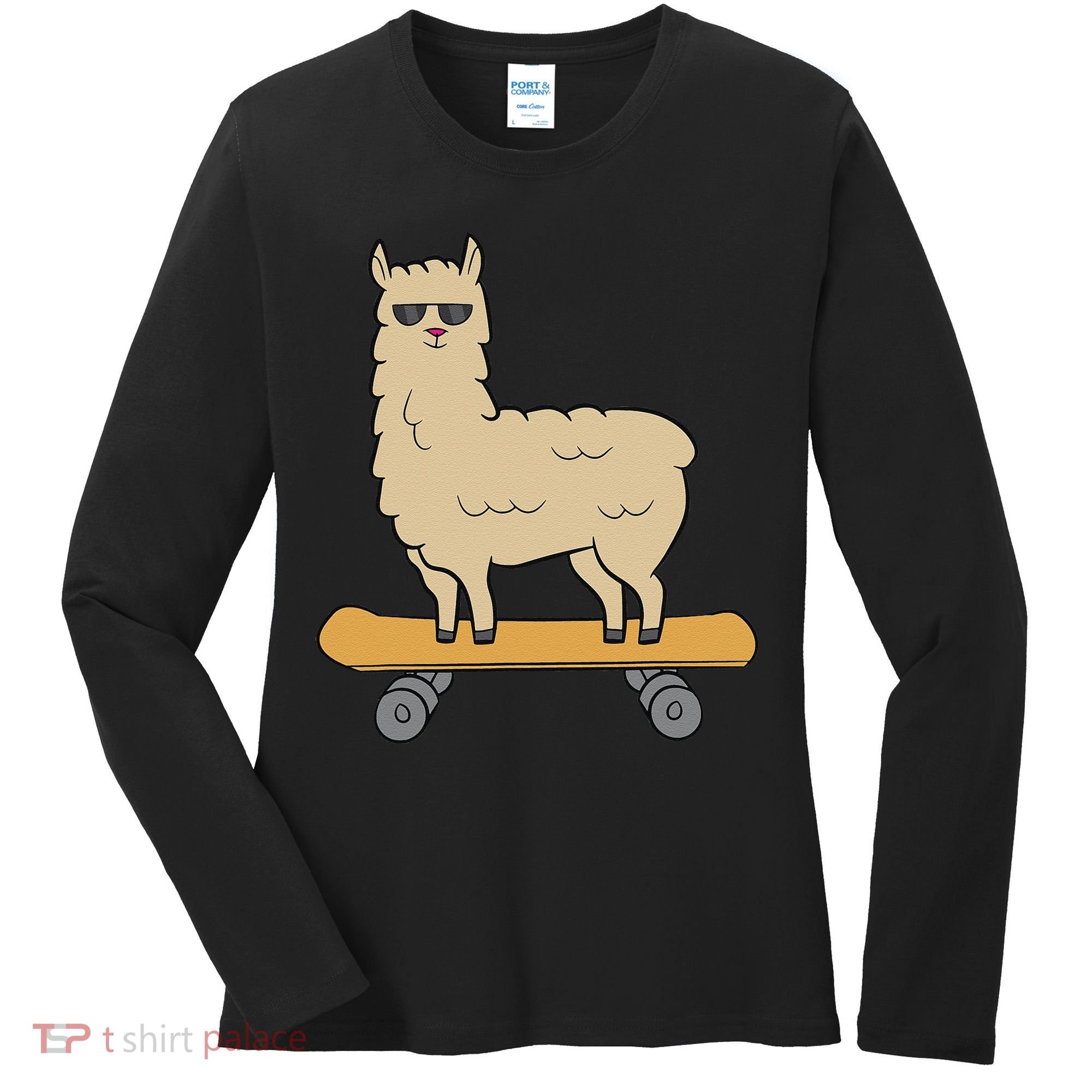 Skateboarding Llama Alpaca Skateboard Llama Women's Long Sleeve Shirt