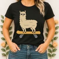 Skateboarding Llama Alpaca Skateboard Llama Women's T-Shirt thumb 2