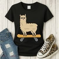 Skateboarding Llama Alpaca Skateboard Llama Women's T-Shirt thumb 3