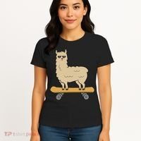Skateboarding Llama Alpaca Skateboard Llama Women's T-Shirt thumb 4
