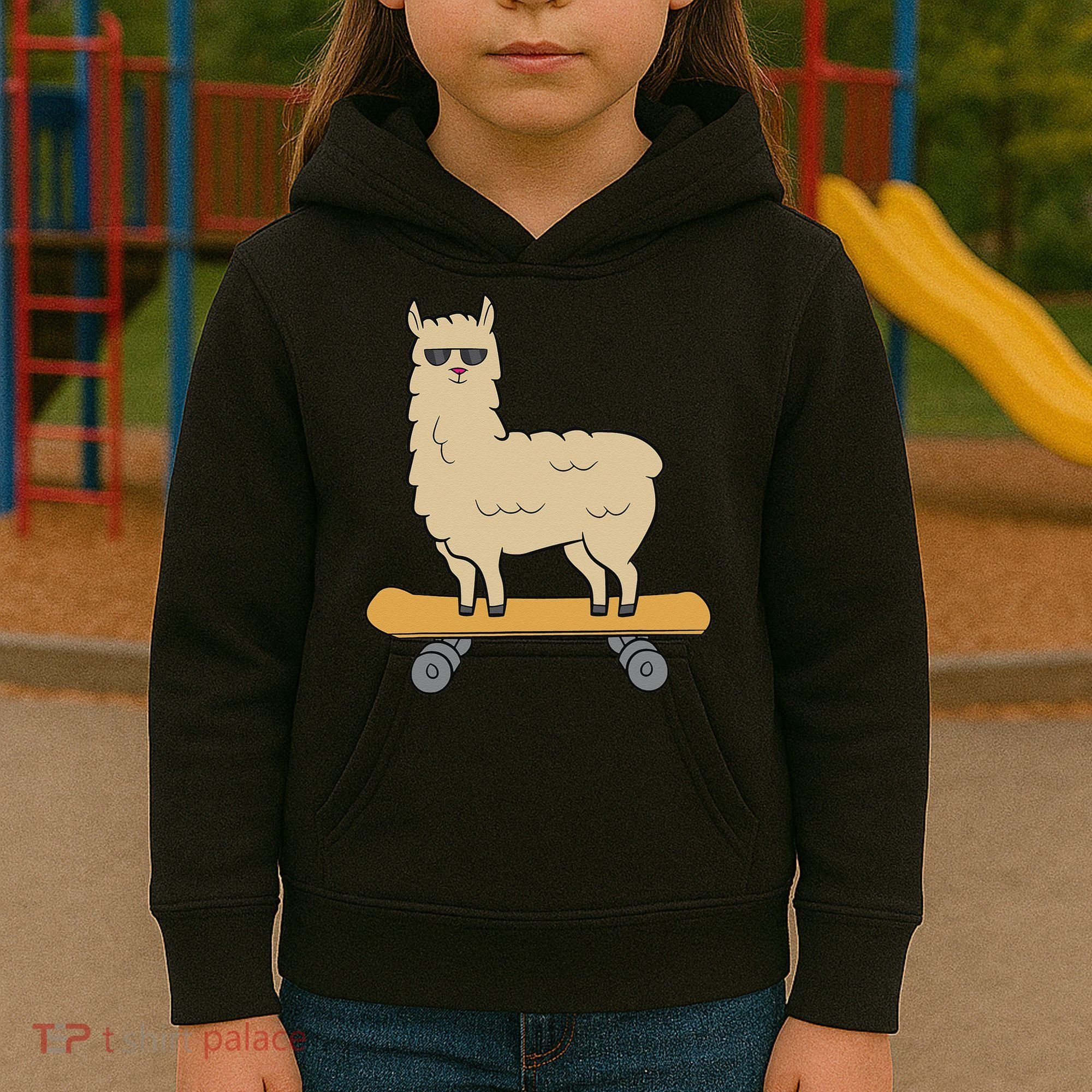 Skateboarding Llama Alpaca Skateboard Llama Kids Hoodie