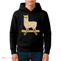 Skateboarding Llama Alpaca Skateboard Llama Kids Hoodie thumb 4