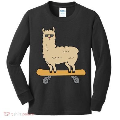 Skateboarding Llama Alpaca Skateboard Llama Kids Long Sleeve Shirt