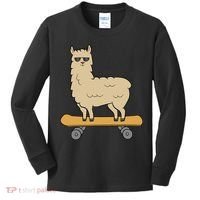 Skateboarding Llama Alpaca Skateboard Llama Kids Long Sleeve Shirt thumb 0