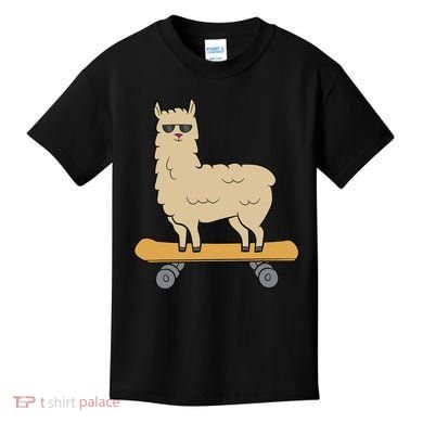 Skateboarding Llama Alpaca Skateboard Llama Kids T-Shirt