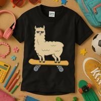 Skateboarding Llama Alpaca Skateboard Llama Kids T-Shirt thumb 3