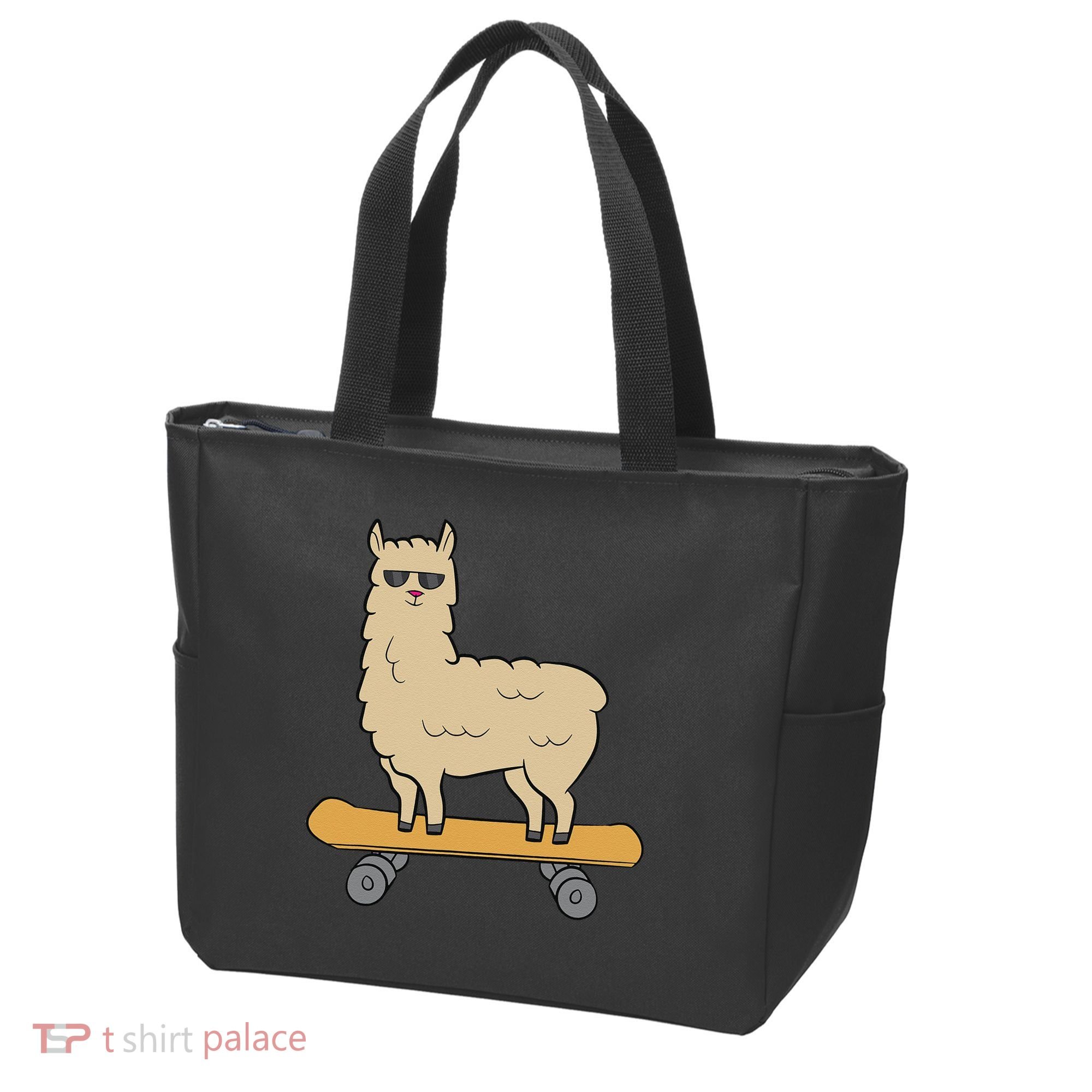 Skateboarding Llama Alpaca Skateboard Llama Tote Bag