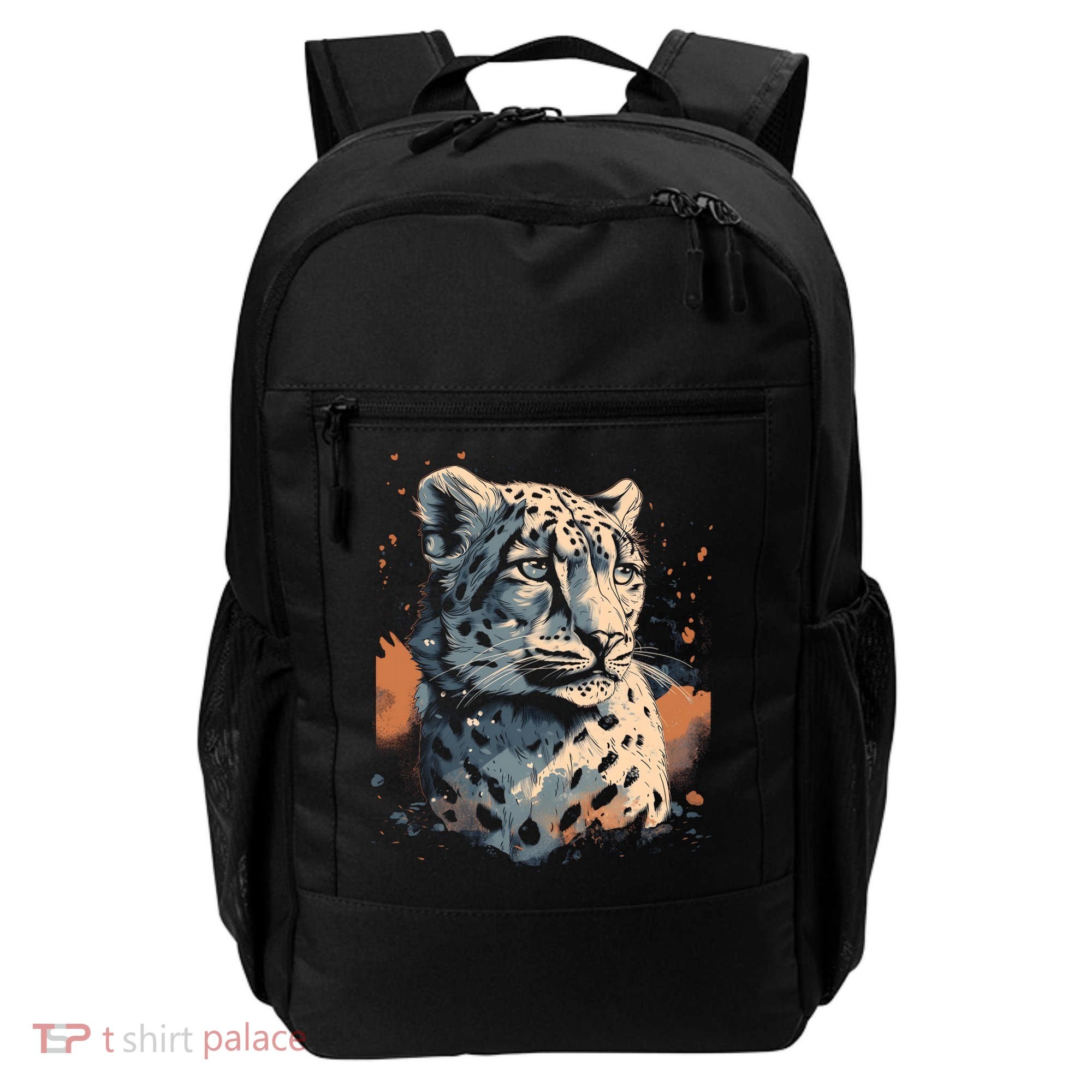 Snow Leopard Animal Retro Style Graphic Tees for Backpack
