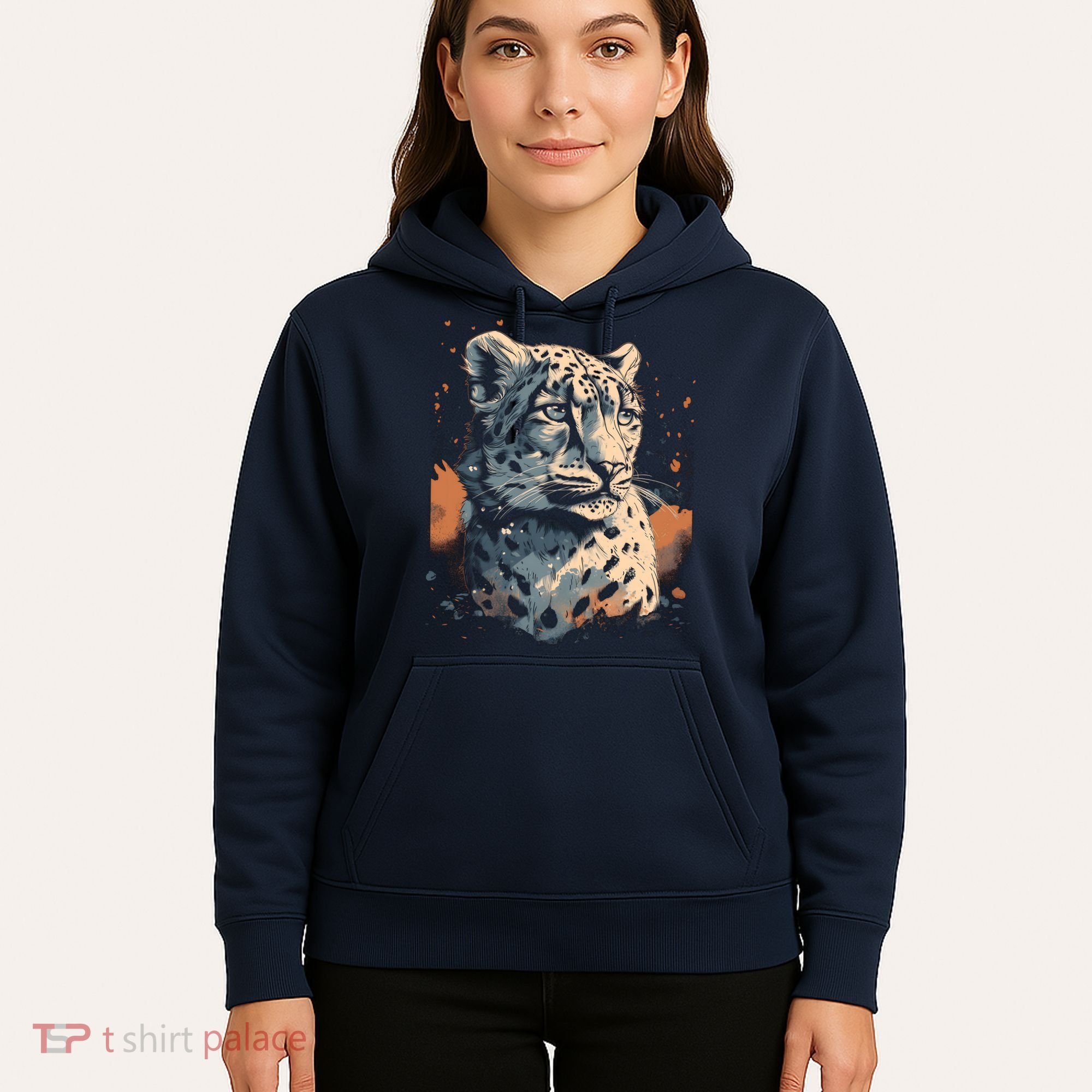 Snow Leopard Animal Retro Style Graphic Tees for Hoodie
