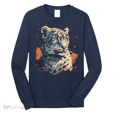 Snow Leopard Animal Retro Style Graphic Tees for Long Sleeve Shirt