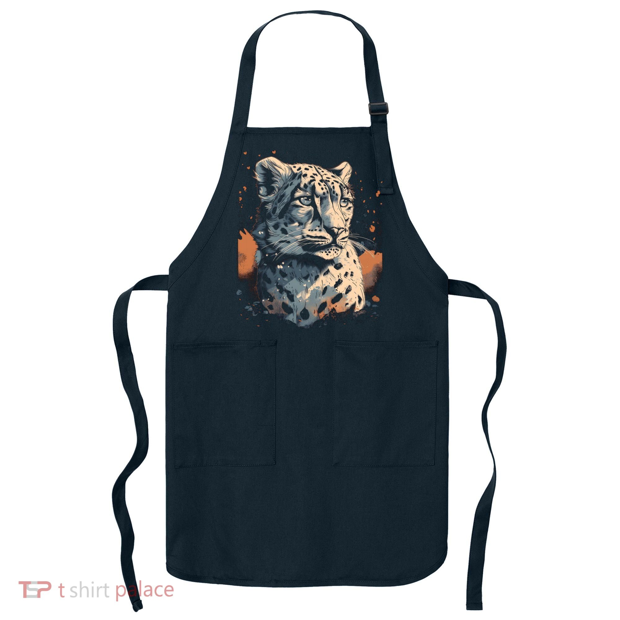 Snow Leopard Animal Retro Style Graphic Tees for Apron
