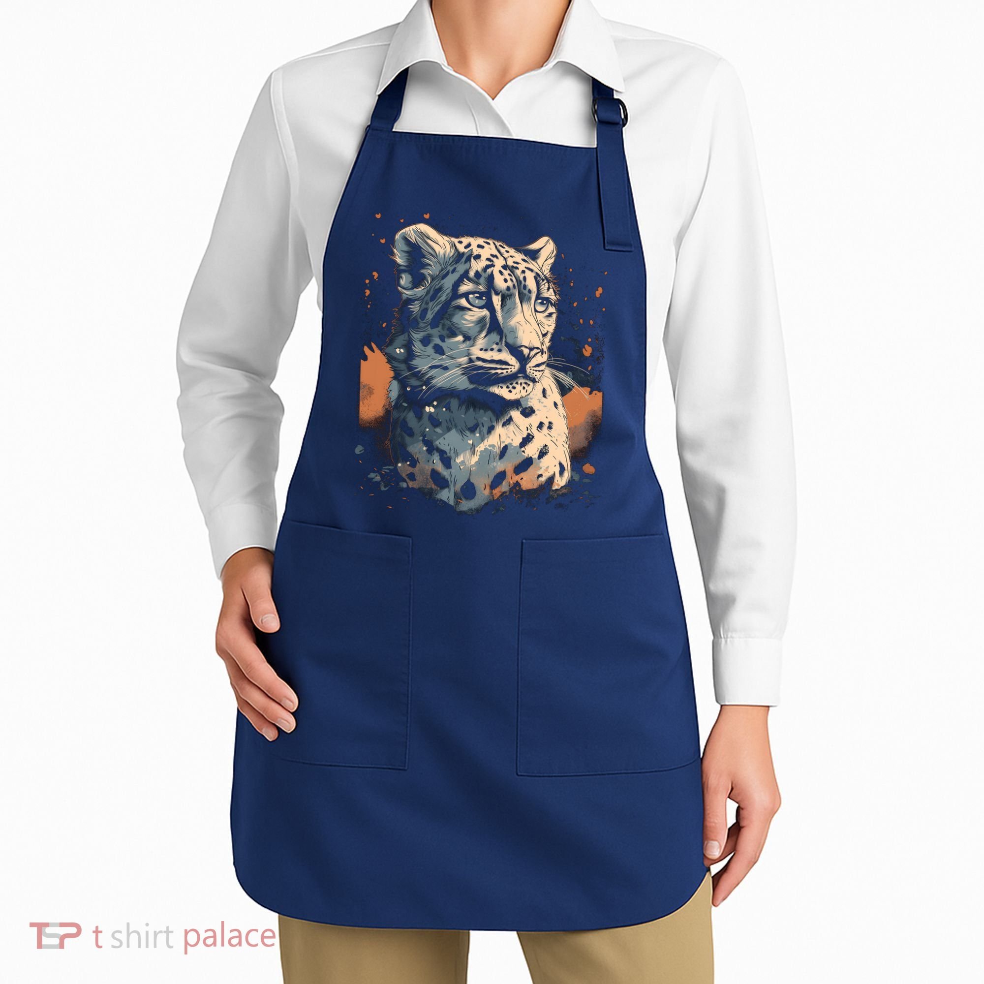 Snow Leopard Animal Retro Style Graphic Tees for Apron