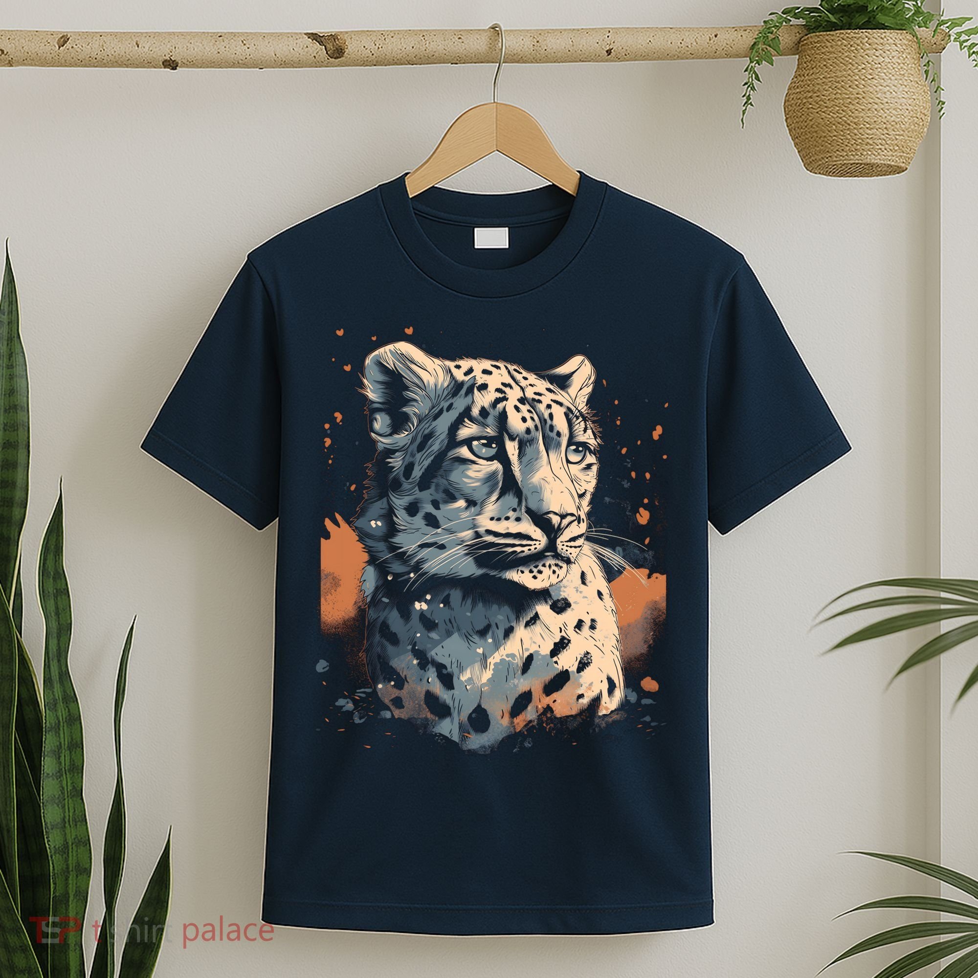 Snow Leopard Animal Retro Style Graphic Tees for T-Shirt