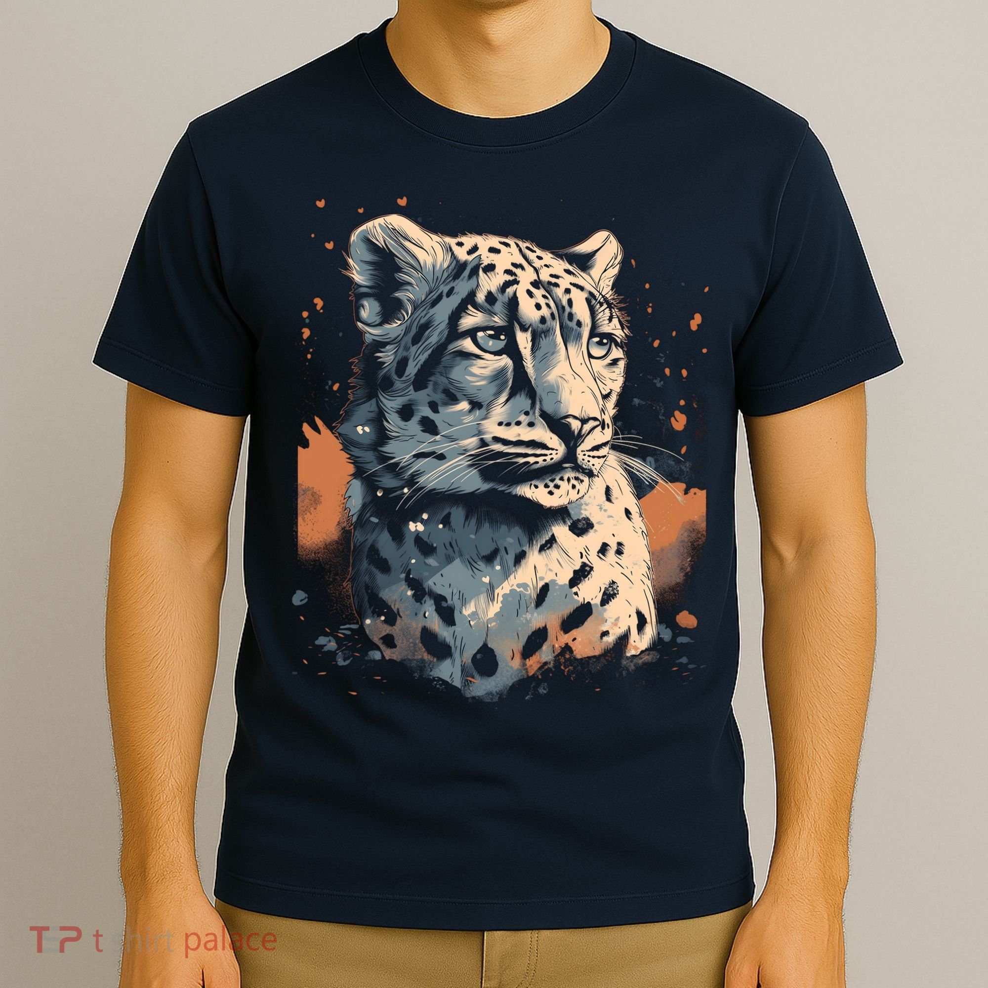 Snow Leopard Animal Retro Style Graphic Tees for T-Shirt