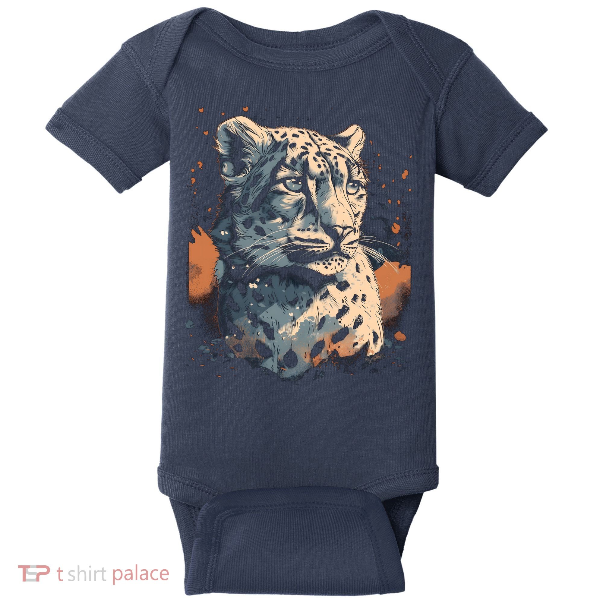Snow Leopard Animal Retro Style Graphic Tees for Baby Bodysuit