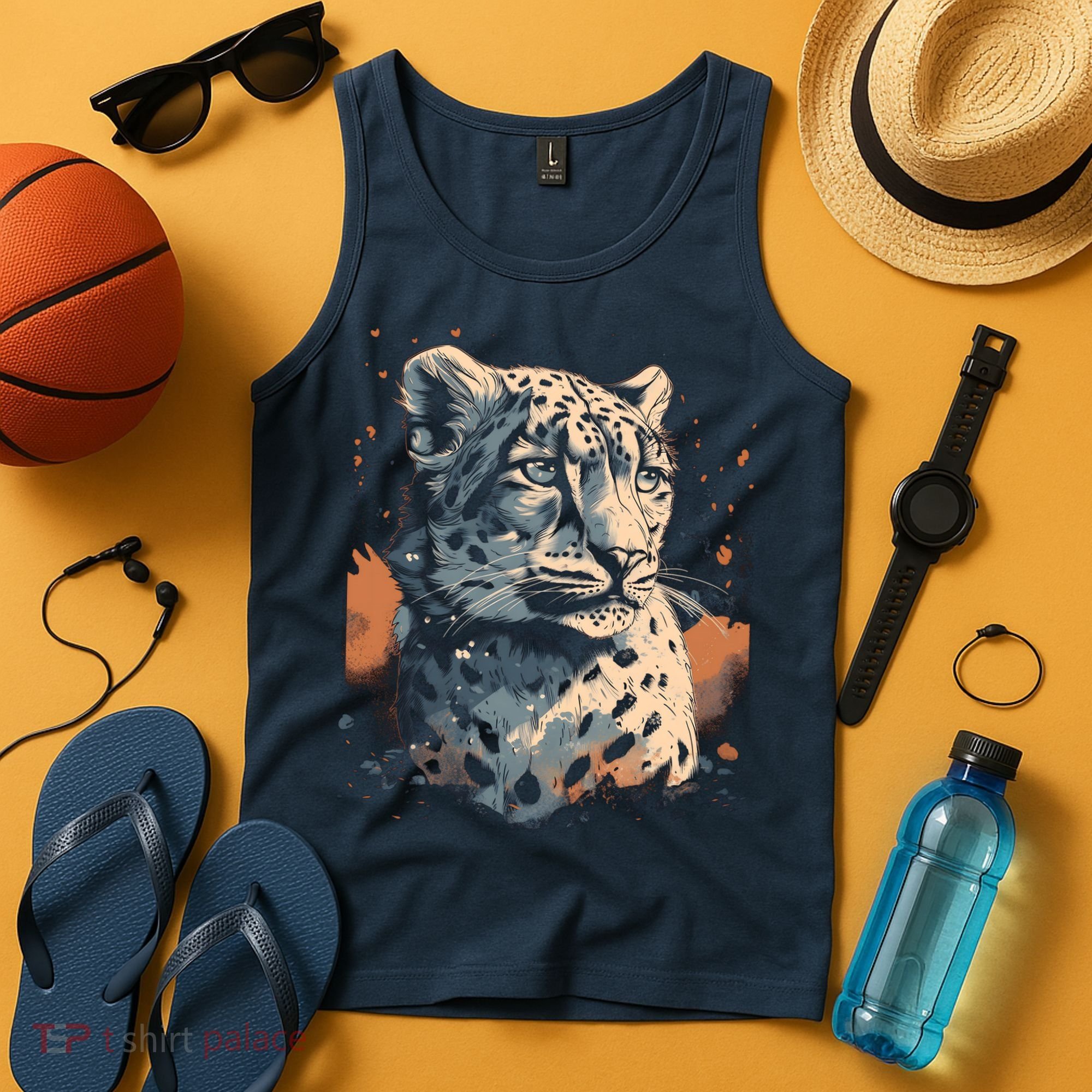 Snow Leopard Animal Retro Style Graphic Tees for Tank Top