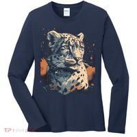 Snow Leopard Animal Retro Style Graphic Tees for Women's Long Sleeve Shirt thumb 0