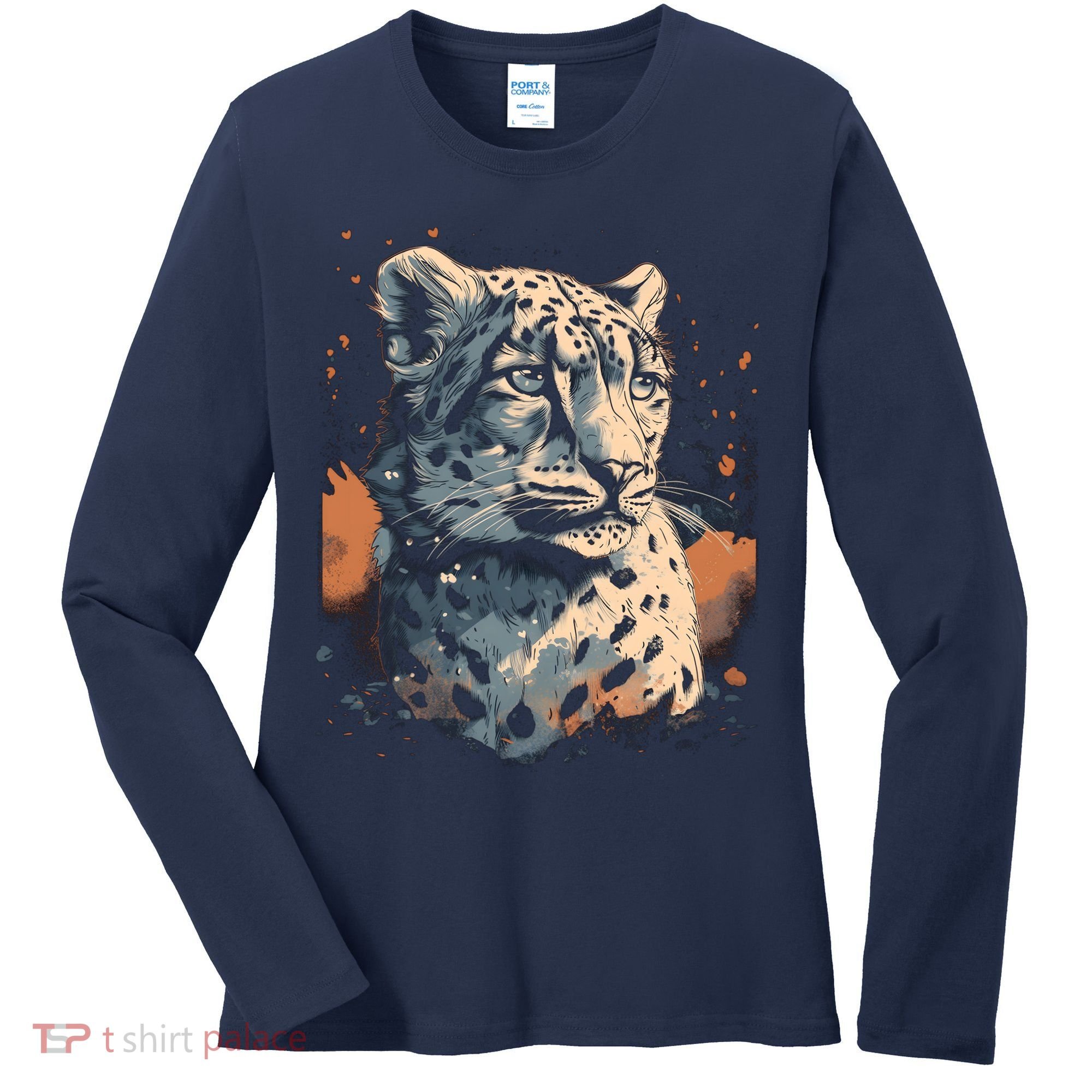 Snow Leopard Animal Retro Style Graphic Tees for Women's Long Sleeve Shirt