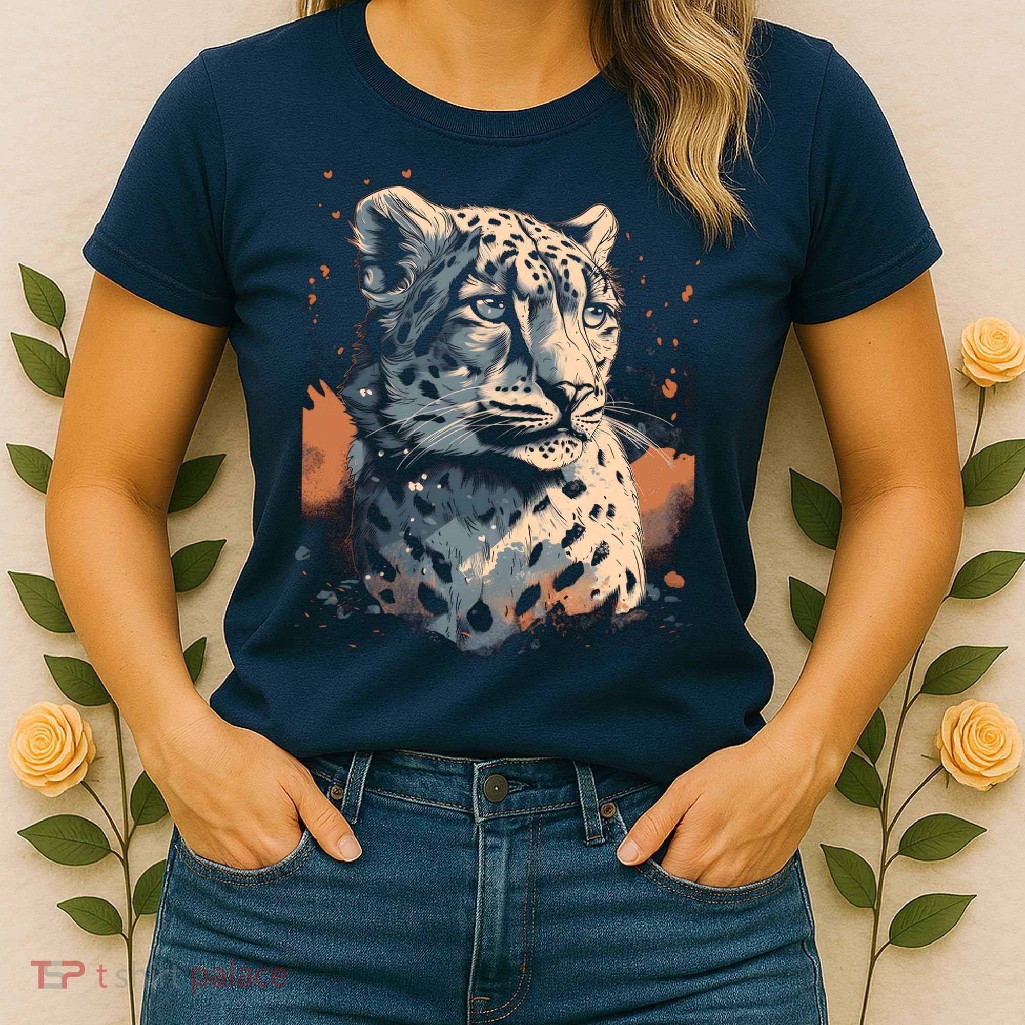 Snow Leopard Animal Retro Style Graphic Tees for Women's T-Shirt