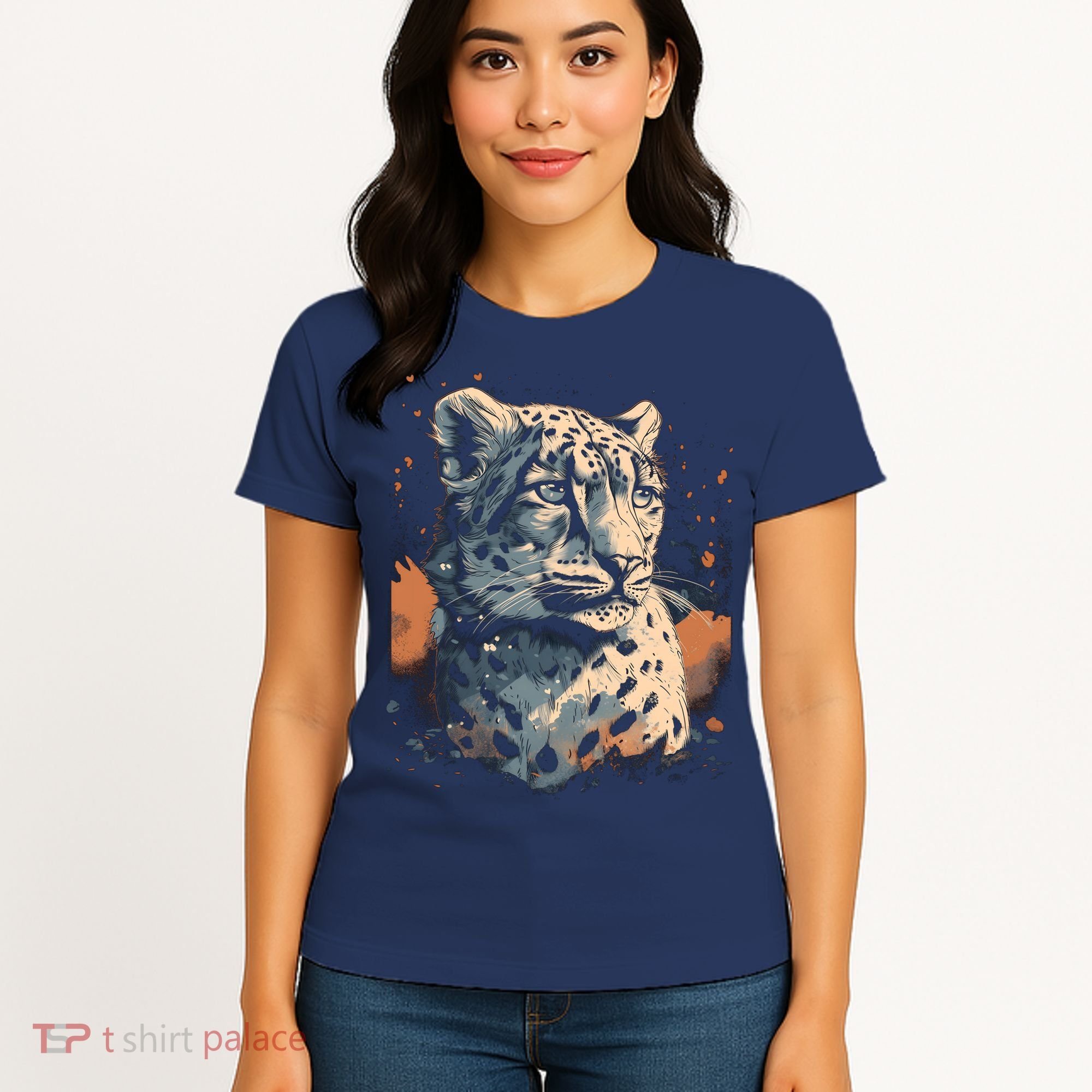 Snow Leopard Animal Retro Style Graphic Tees for Women's T-Shirt