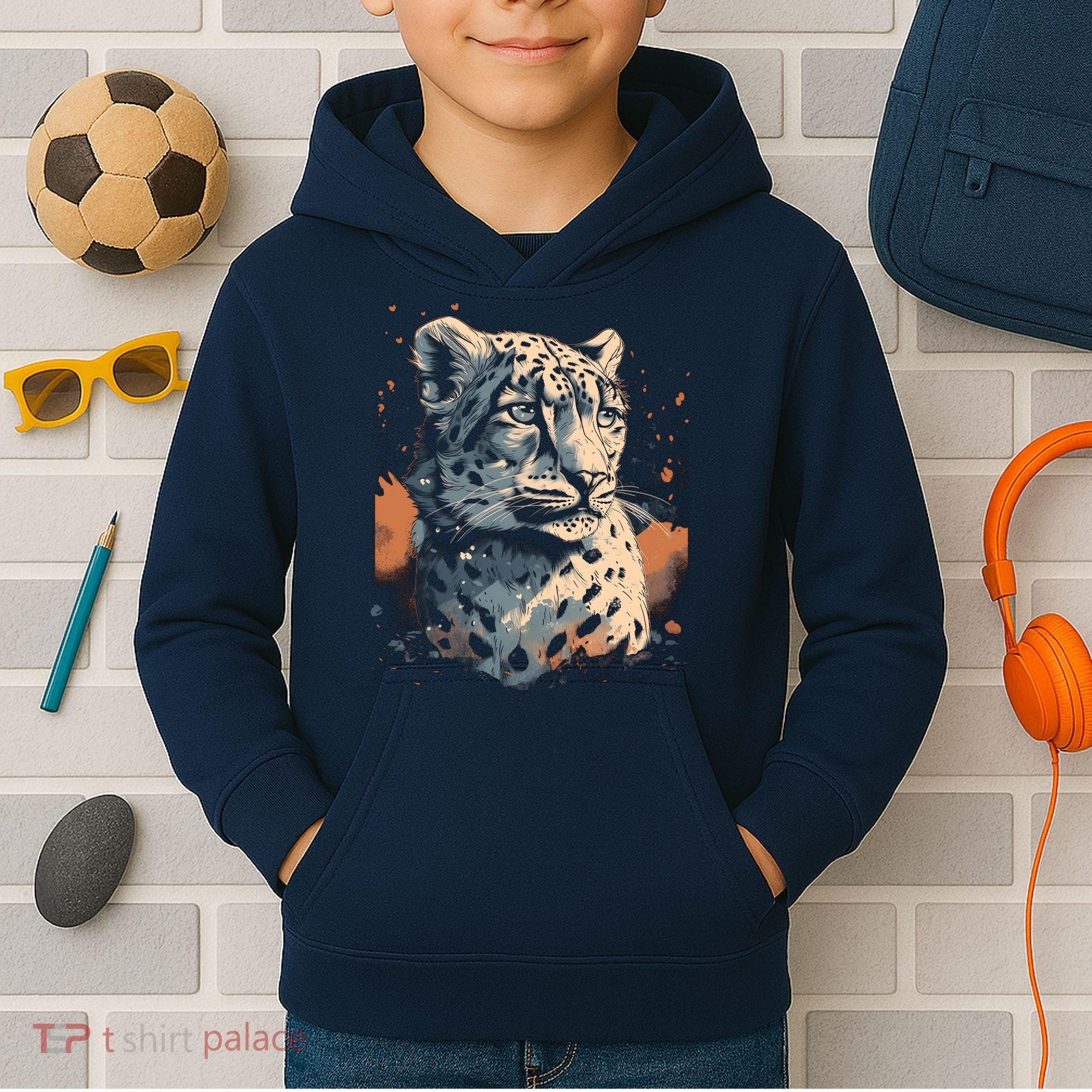 Snow Leopard Animal Retro Style Graphic Tees for Kids Hoodie