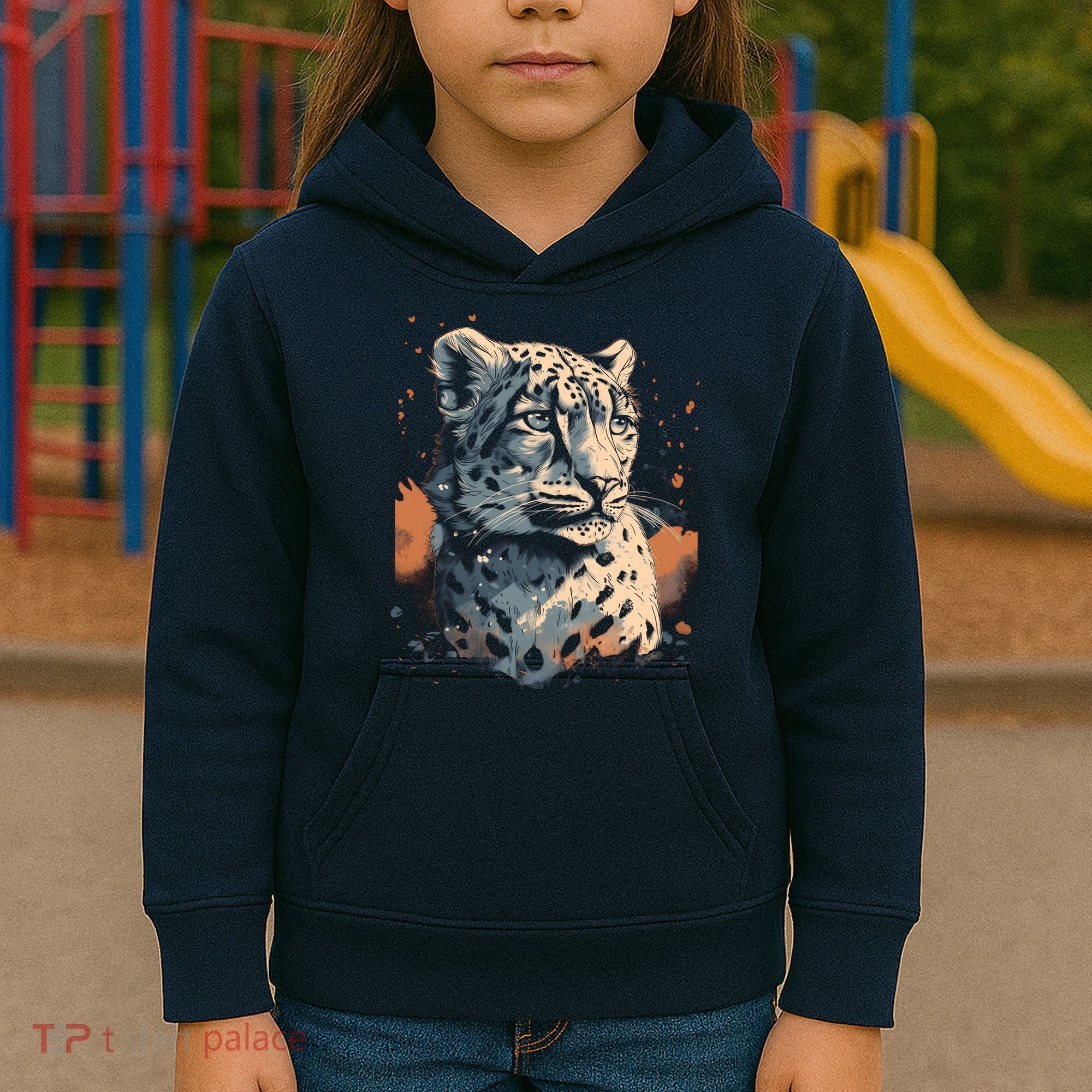 Snow Leopard Animal Retro Style Graphic Tees for Kids Hoodie