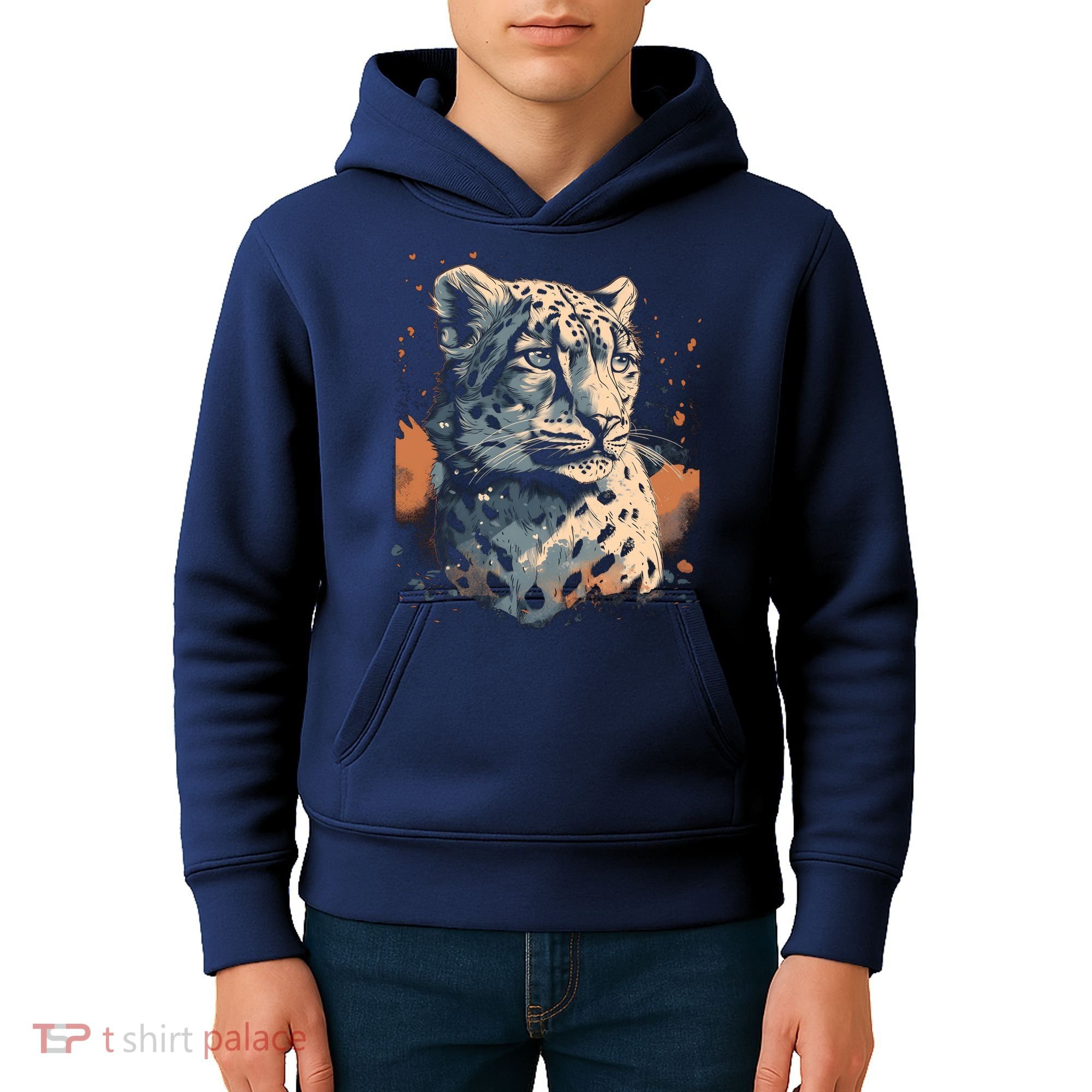 Snow Leopard Animal Retro Style Graphic Tees for Kids Hoodie