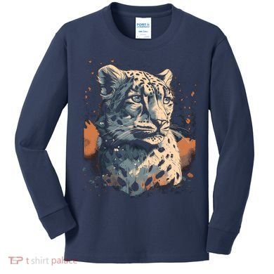 Snow Leopard Animal Retro Style Graphic Tees for Kids Long Sleeve Shirt