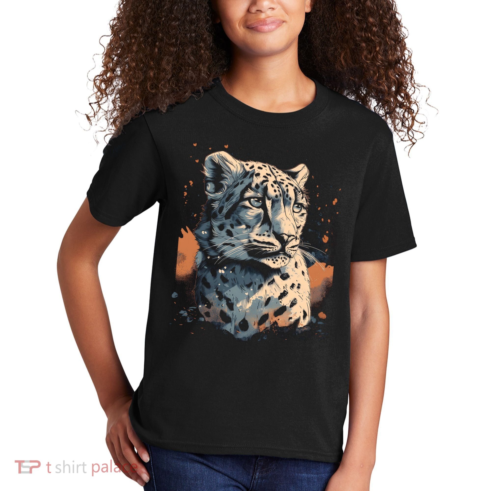 Snow Leopard Animal Retro Style Graphic Tees for Kids T-Shirt