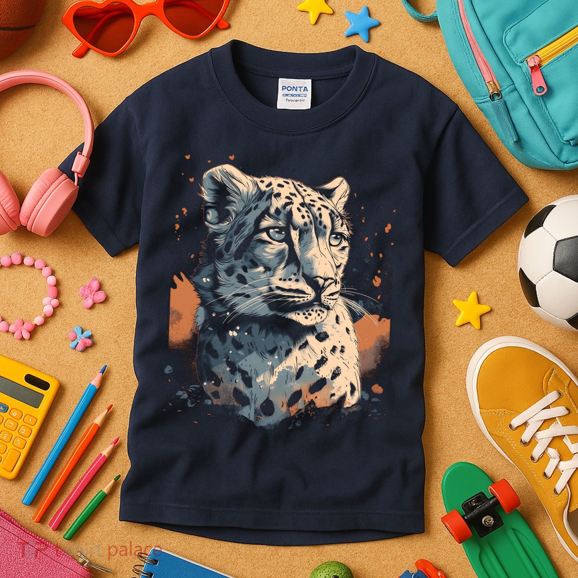 Snow Leopard Animal Retro Style Graphic Tees for Kids T-Shirt
