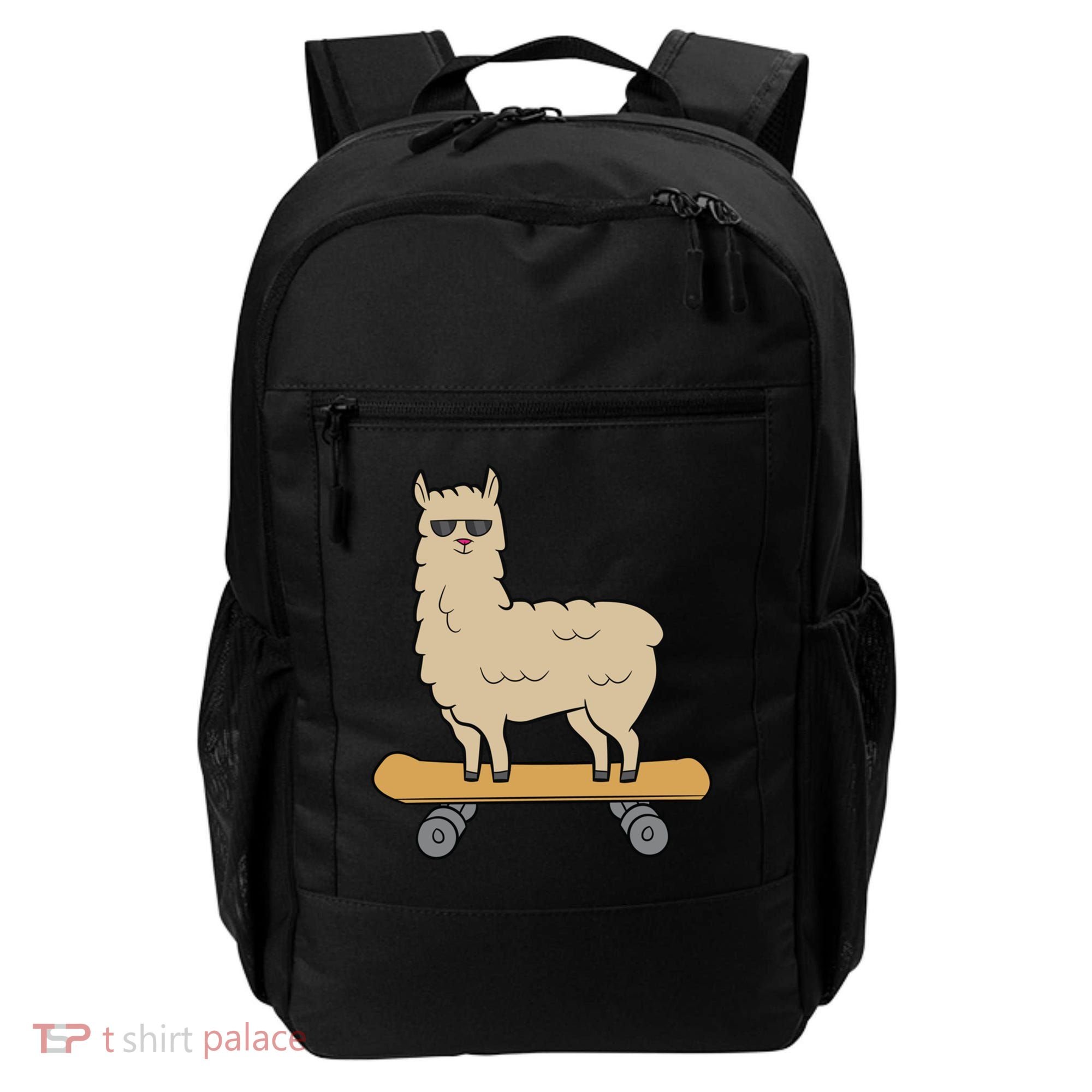 Skateboarding Llama Alpaca Skateboard Llama Gift Backpack